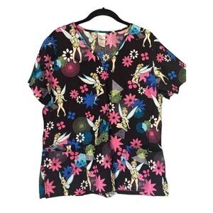 Disney Tinker Bell nursing short sleeve scrub top size medium
